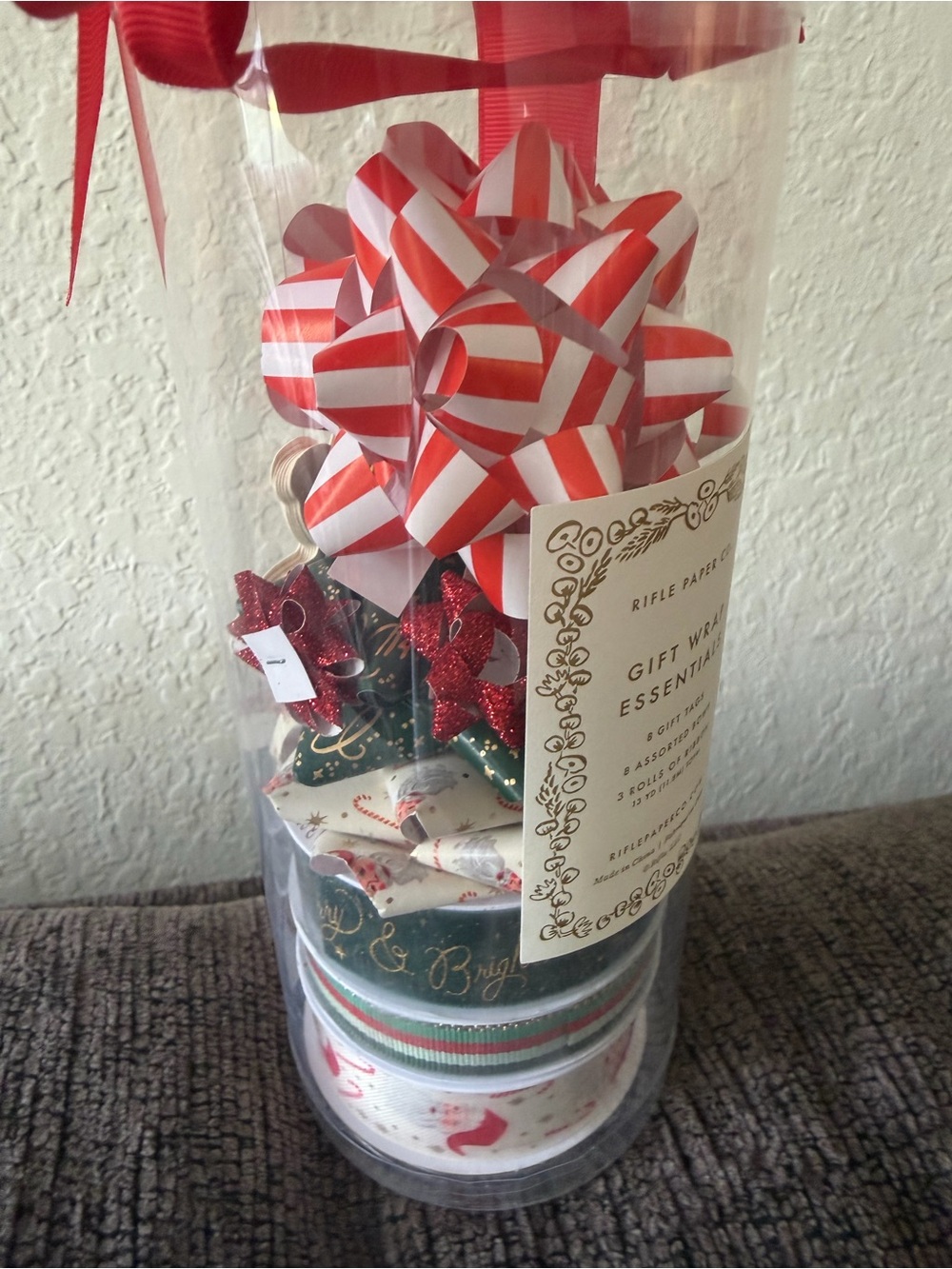 Rifle Paper Co. Red & White Striped Gift Wrap Set with Holiday Bows